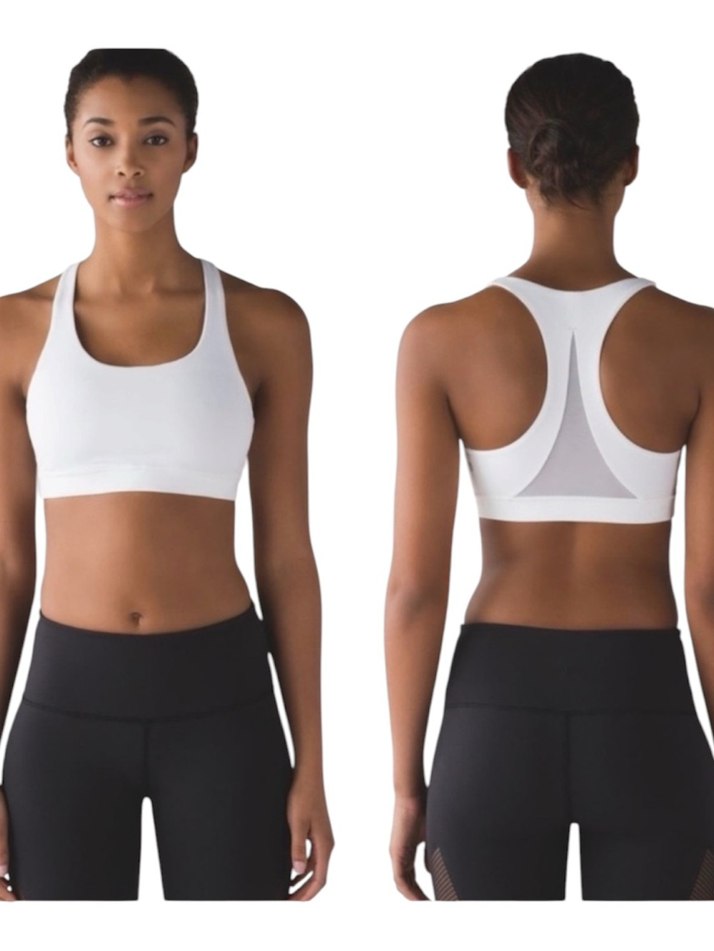 Lululemon invigorate Sports Bra. White Racerback w mesh EC!! Gray interior.